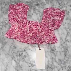 LOVESHACKFANCY Pink Floral Crop Top 2/3Y